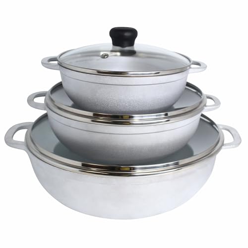 IMUSA 1.5, 2.5 & 5.2 Qt Cast Aluminum Caldero 3 Piece Set with Glass Lid